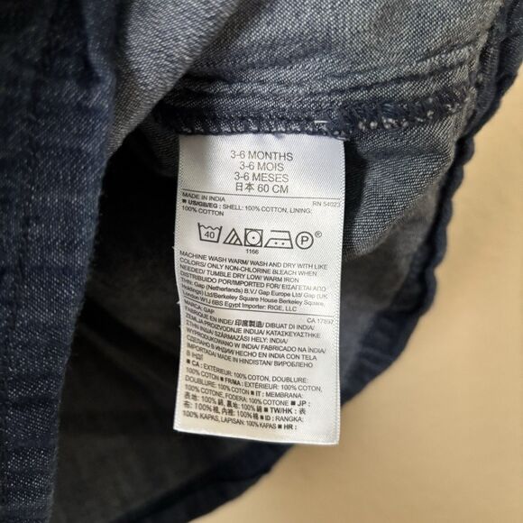 Baby Gap Dress Girl 3 - 6 months Dark Blue chambray sleeveless button pullover - Picture 3 of 7